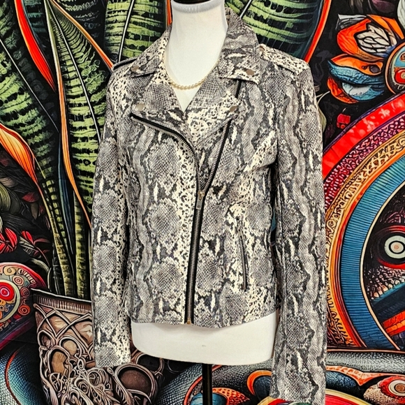 PHILOSOPHY | PYTHON SNAKESKIN FAUX LEATHER MOTO JACKET - Picture 6 of 16